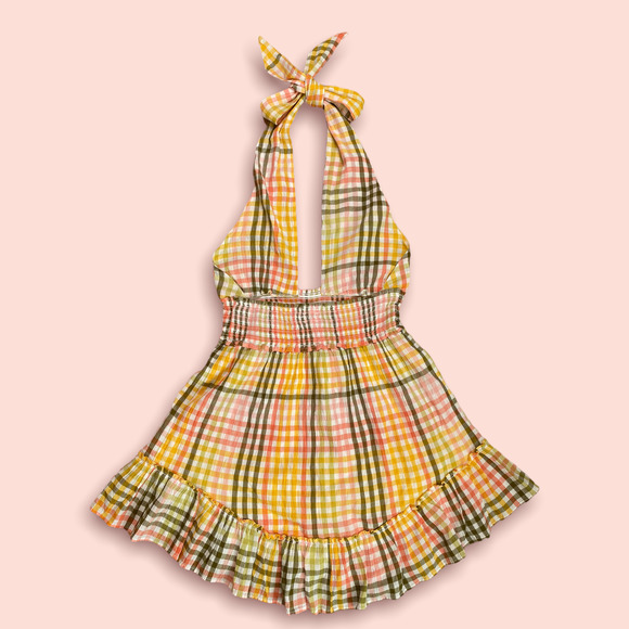 aerie Dresses & Skirts - Aerie Spring Fling Bright Gingham Print Halter Sun Dress Size Medium
